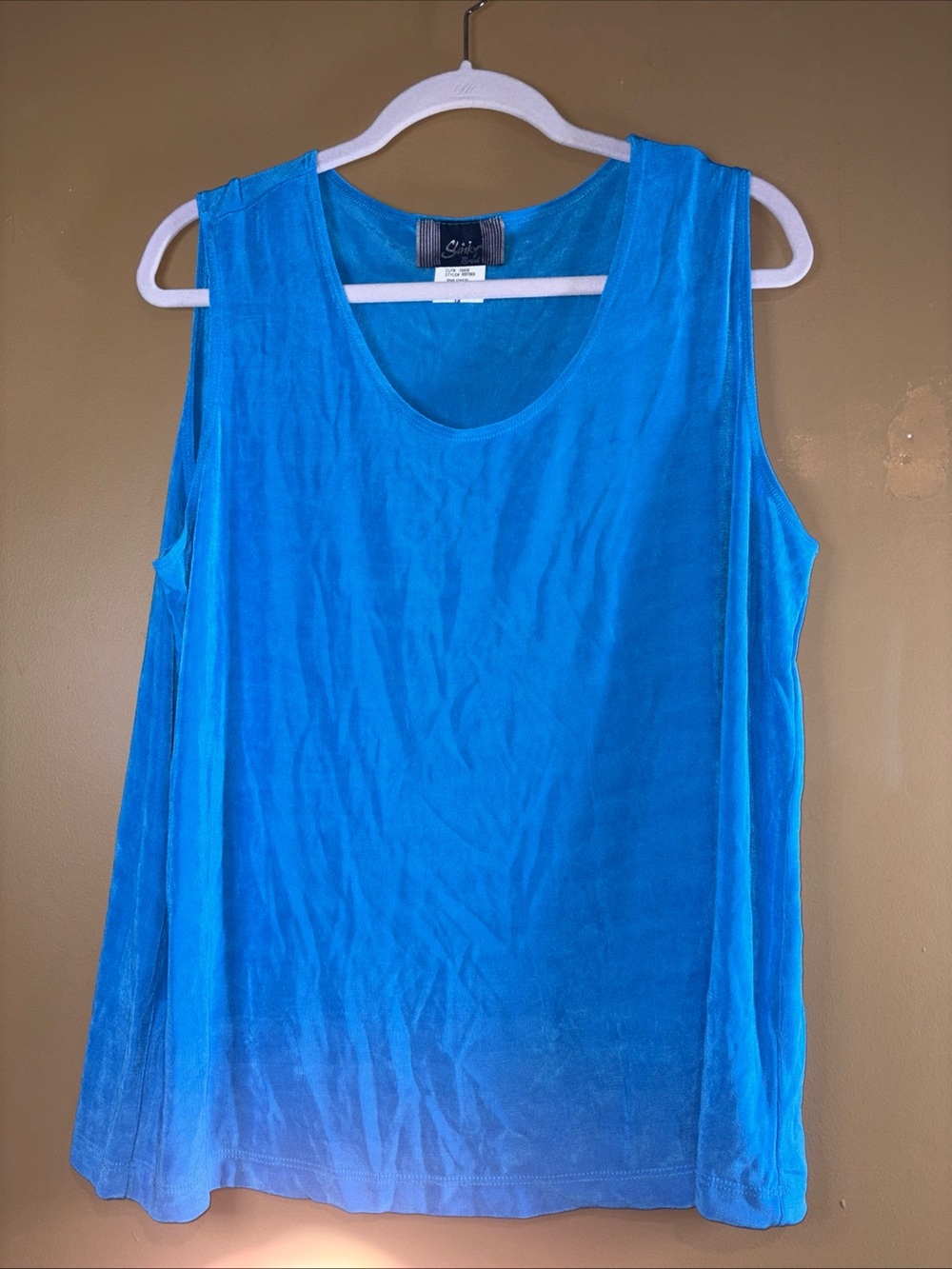 HC876. Slinky Brand Blue Scoop Neck Tank Top Blouse 1X Made in USA